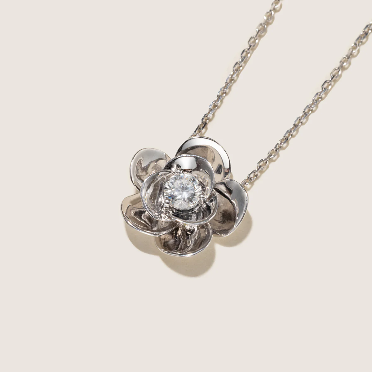 10K White Gold Lab-Grown Diamond Jasmine Pendant Necklace - Image 5