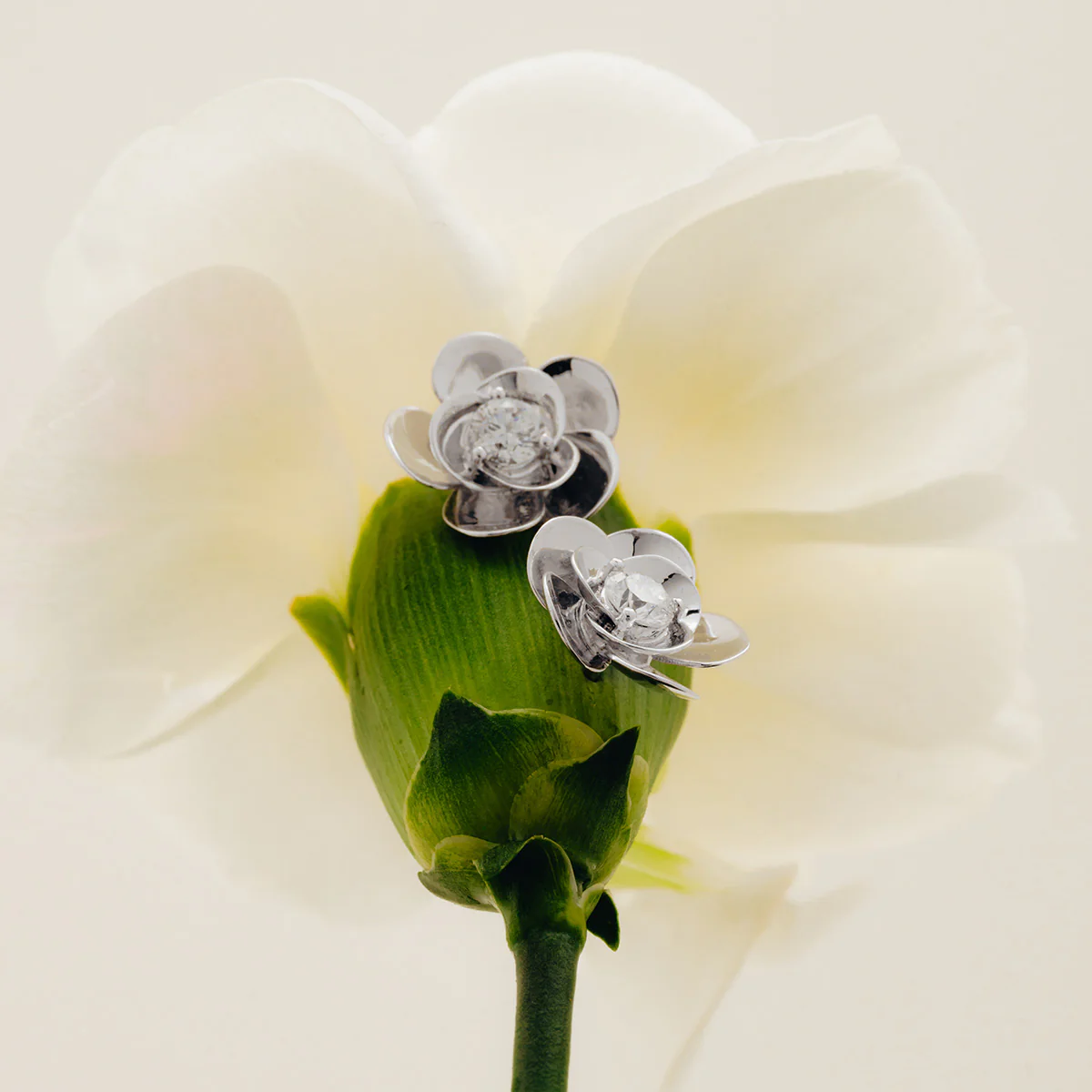 10K White Gold Lab-Grown Diamond Jasmine Stud Earrings - Image 3