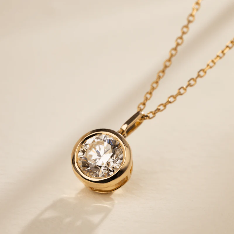 14K Solid Gold Bezel Certified Lab-Grown Diamond Pendant Necklace - Image 3