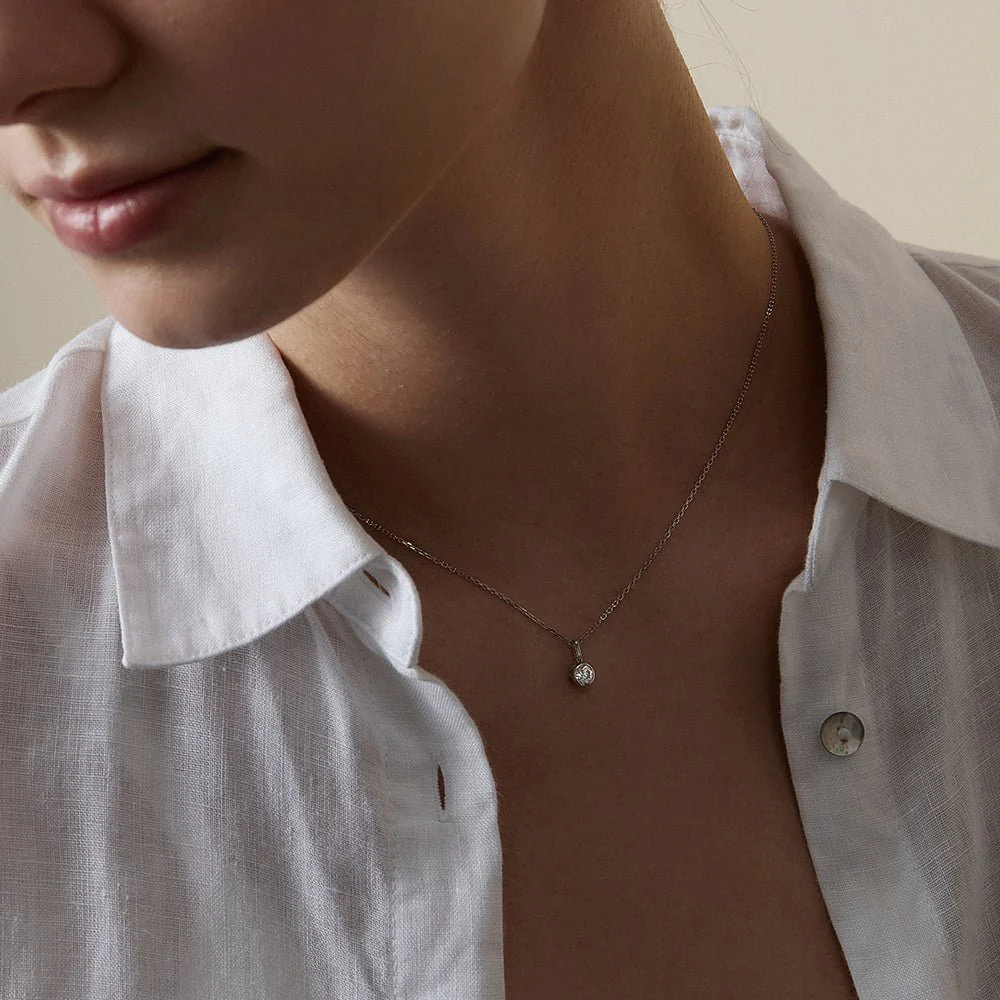 14K Solid Gold Bezel Certified Lab-Grown Diamond Pendant Necklace - Image 5