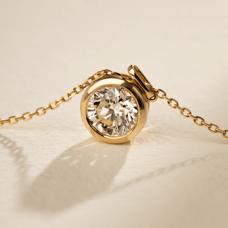 14K Solid Gold Bezel Certified Lab-Grown Diamond Pendant Necklace - Image 8