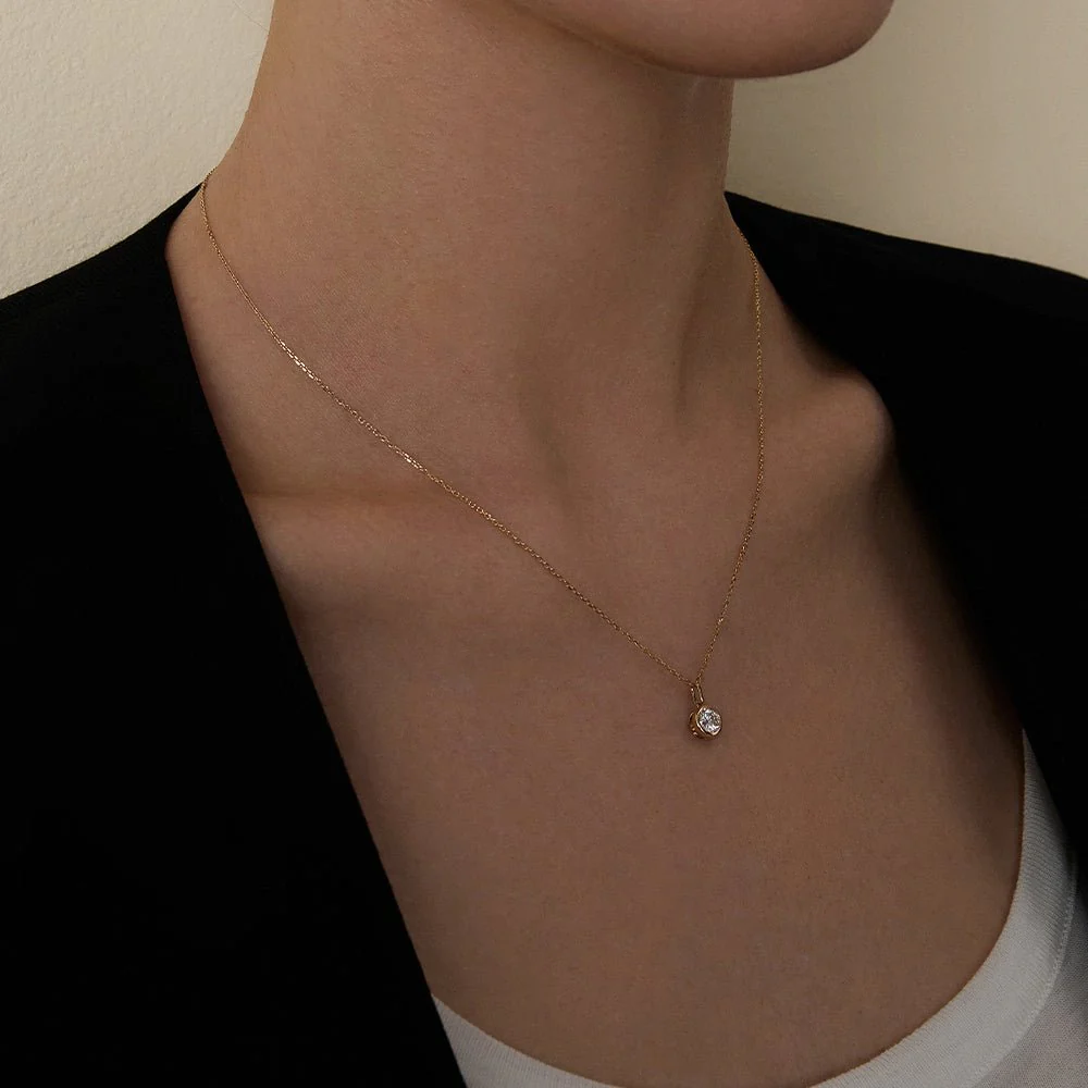 14K Solid Gold Bezel Certified Lab-Grown Diamond Pendant Necklace - Image 9