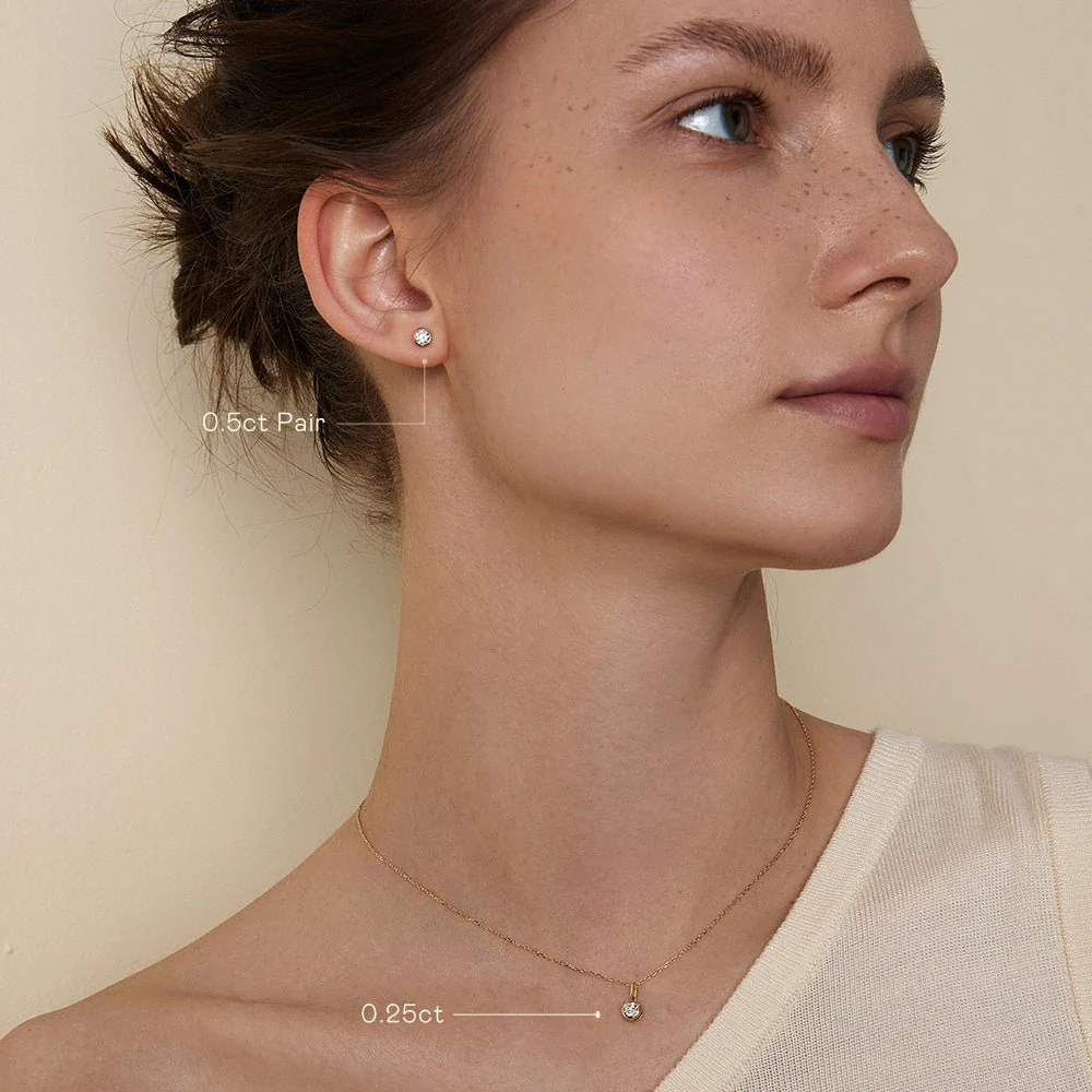 14K Solid Gold Bezel Set Certified Lab-Grown Diamond Stud Earrings - Image 15