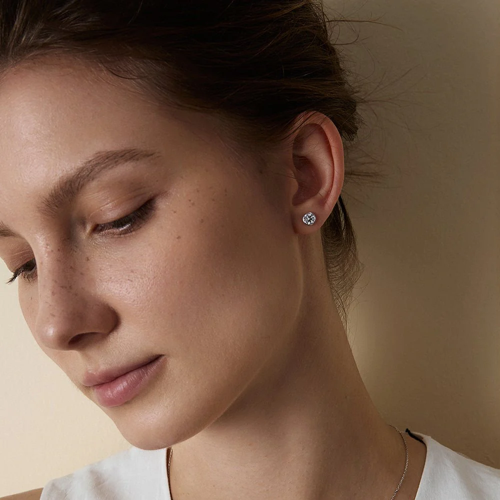 14K Solid Gold Bezel Set Certified Lab-Grown Diamond Stud Earrings - Image 16
