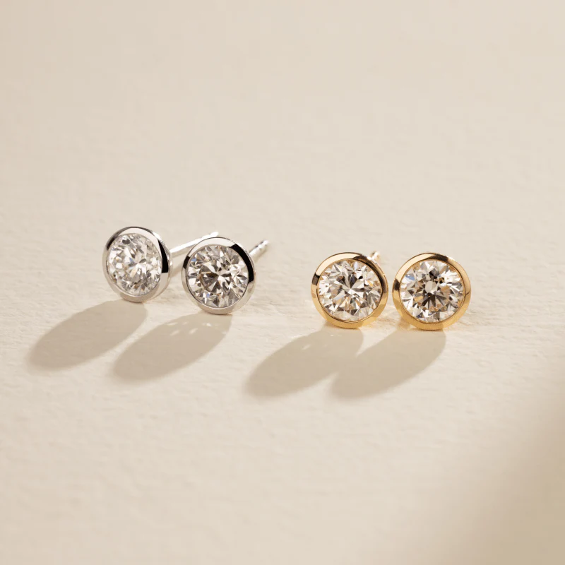 14K Solid Gold Bezel Set Certified Lab-Grown Diamond Stud Earrings - Image 3