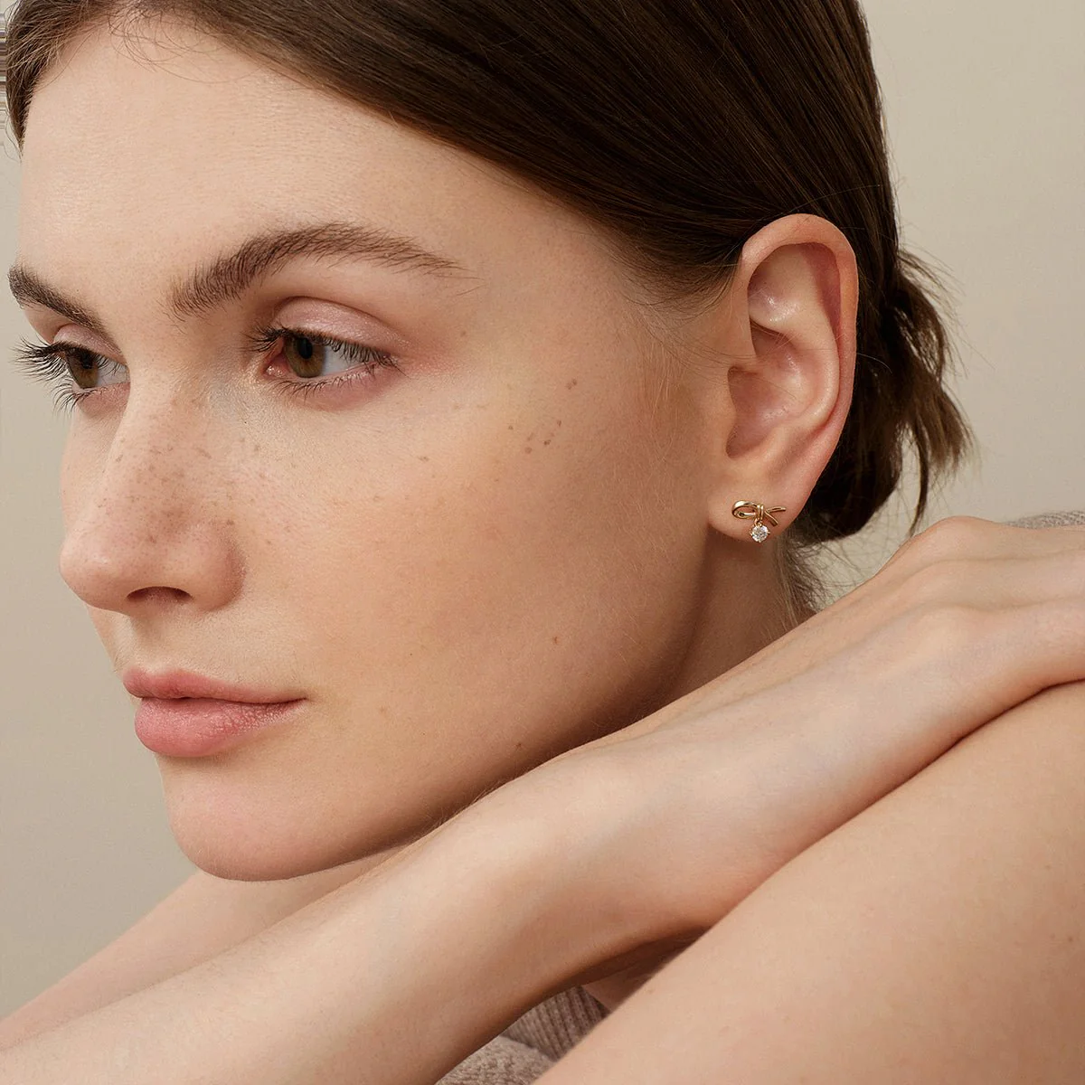 14K Solid Gold Certified Lab-Grown Diamond Eternal Knot Studs Earrings - Image 5