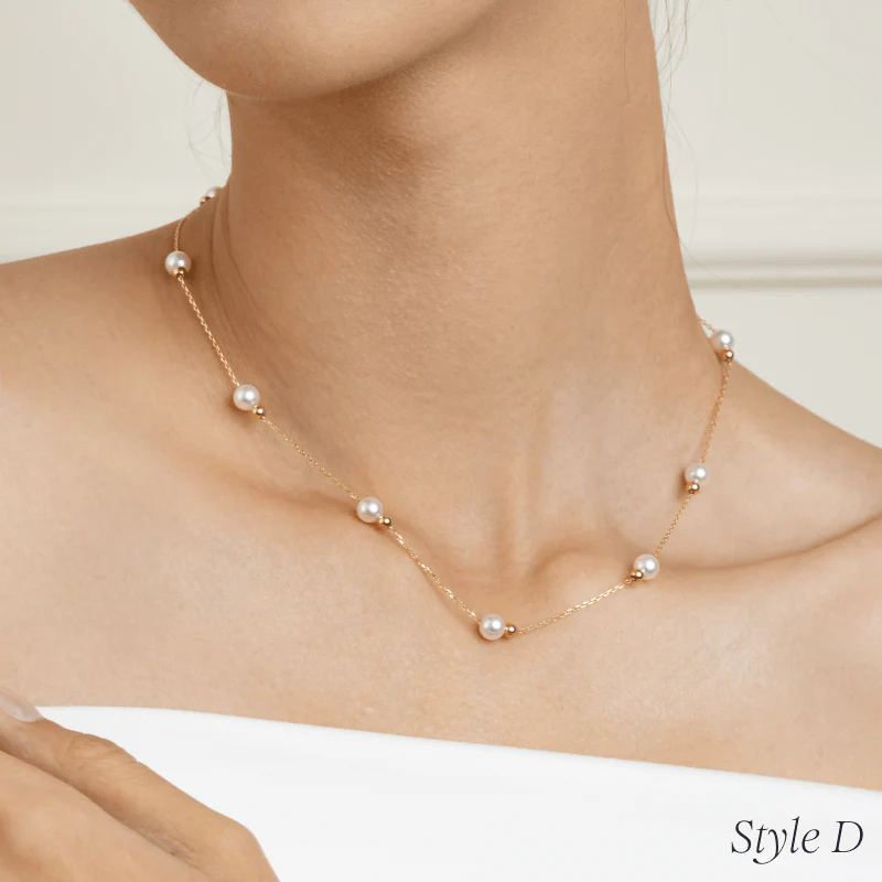 18K Gold Akoya Pearl Station Necklace - Image 10