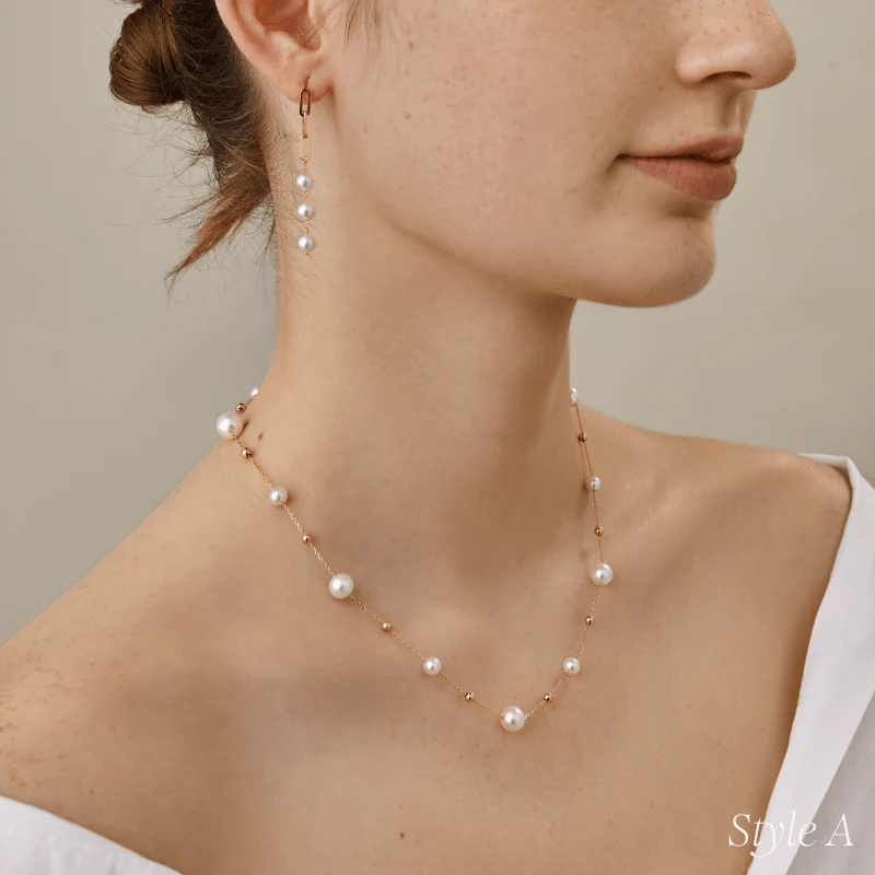 18K Gold Akoya Pearl Station Necklace - Image 3