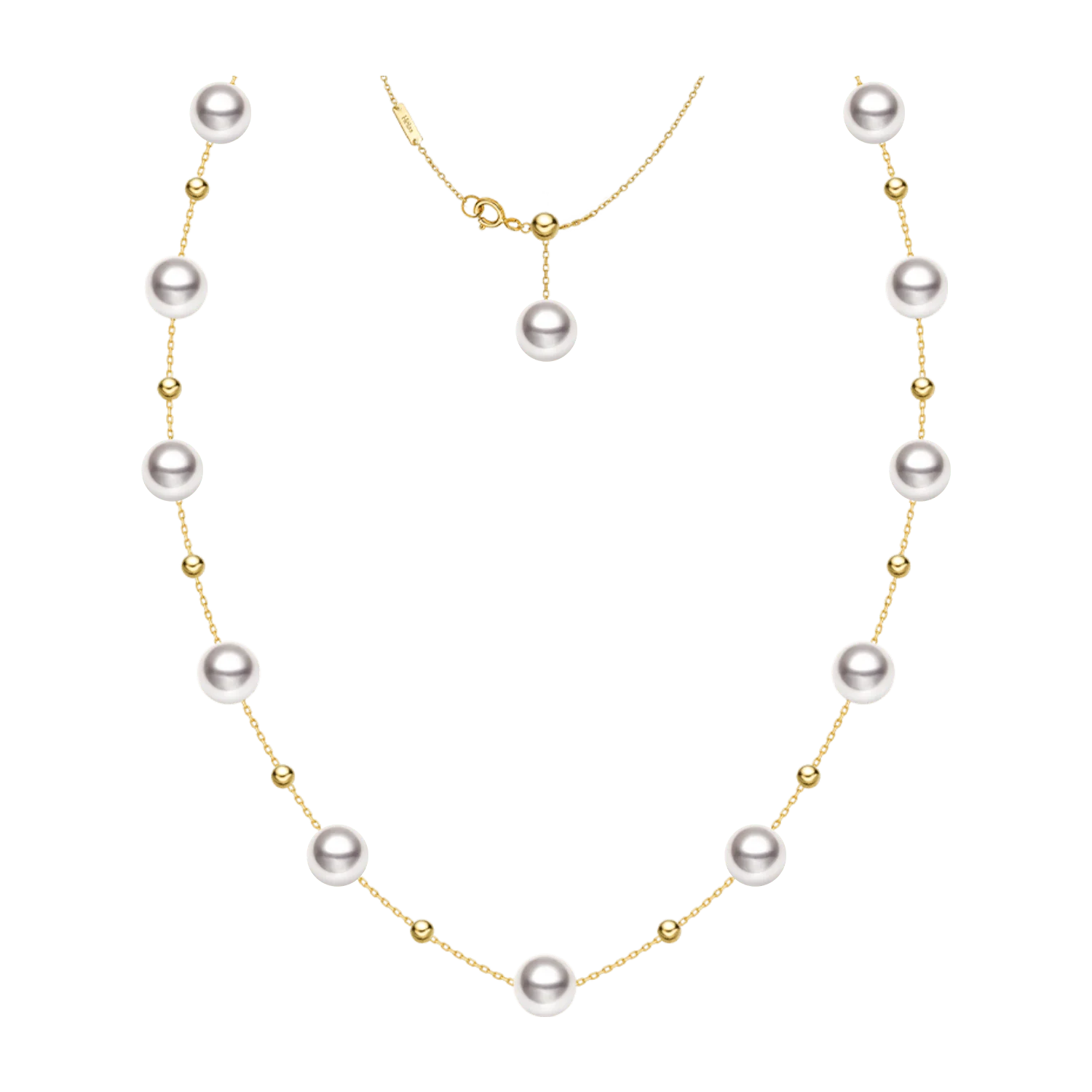 18K Gold Akoya Pearl Station Necklace - Image 4