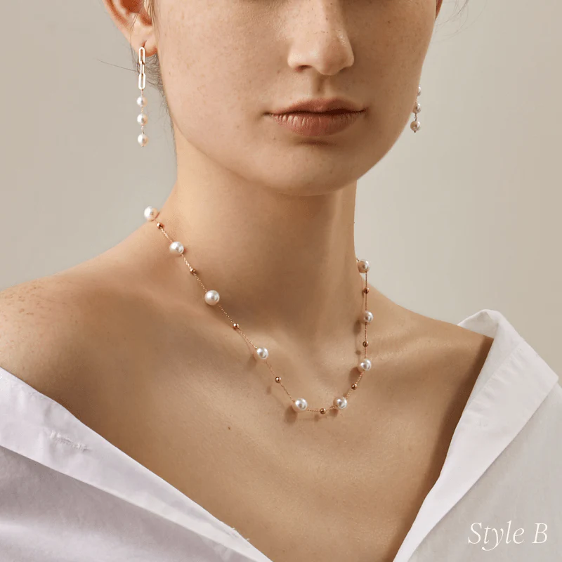 18K Gold Akoya Pearl Station Necklace - Image 5
