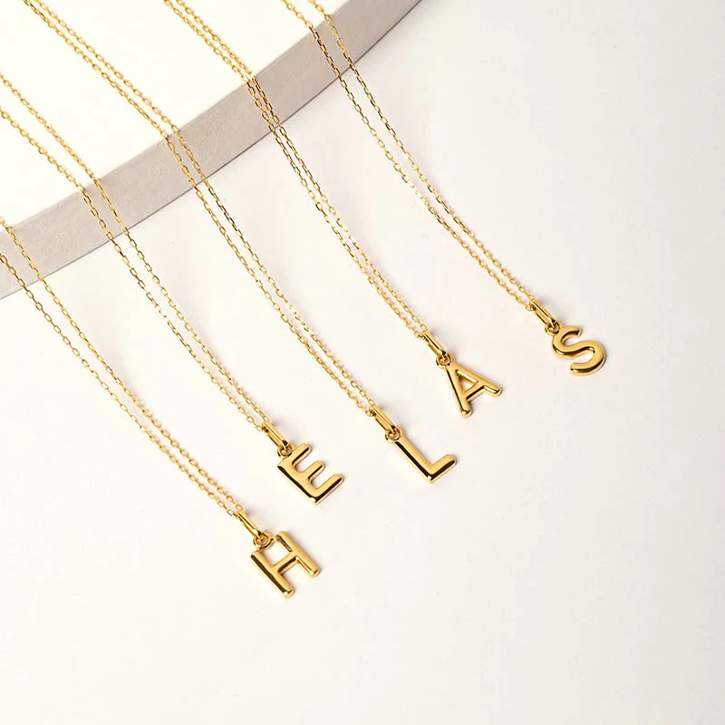 18K Gold Custom Letter Initial Necklace - Image 3