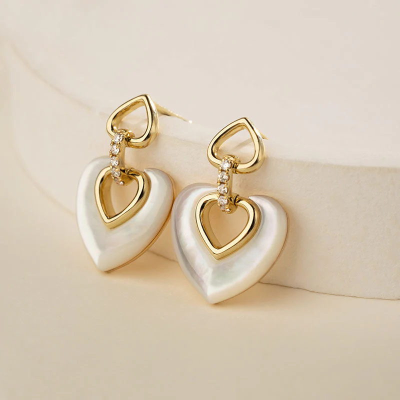 18K Gold Diamond Mother-of-Pearl Intertwined Heart Earrings - Image 3