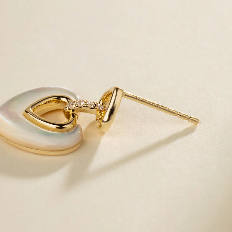 18K Gold Diamond Mother-of-Pearl Intertwined Heart Earrings - Image 4