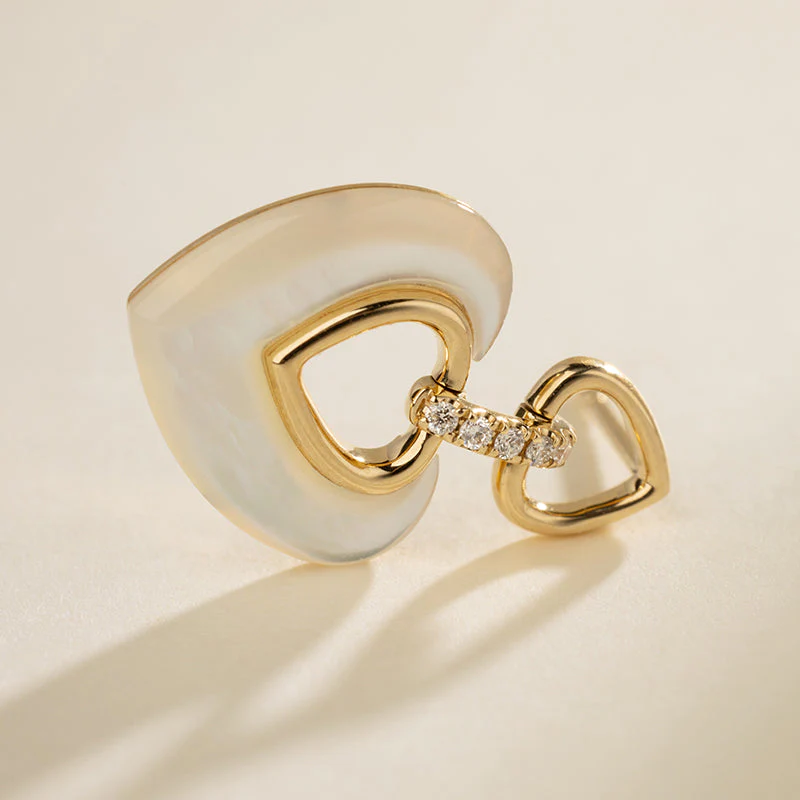 18K Gold Diamond Mother-of-Pearl Intertwined Heart Earrings - Image 5