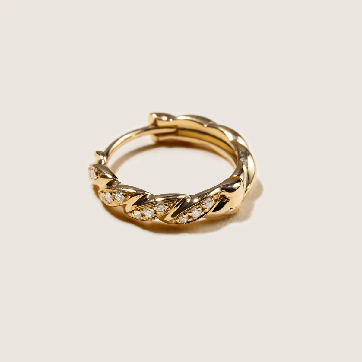 18K Gold Diamond Twist Huggie Hoop Earrings - Image 5