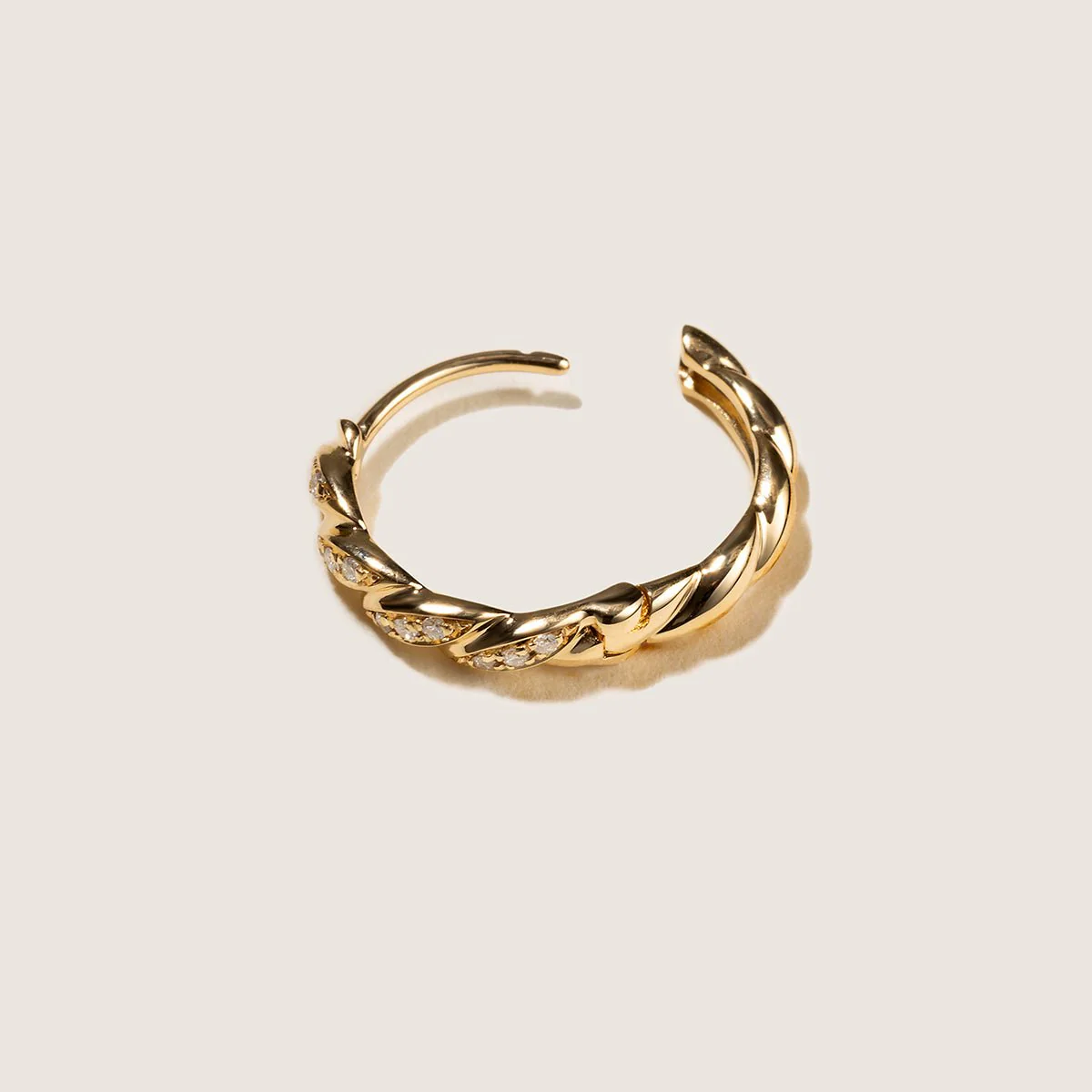 18K Gold Diamond Twist Huggie Hoop Earrings - Image 7