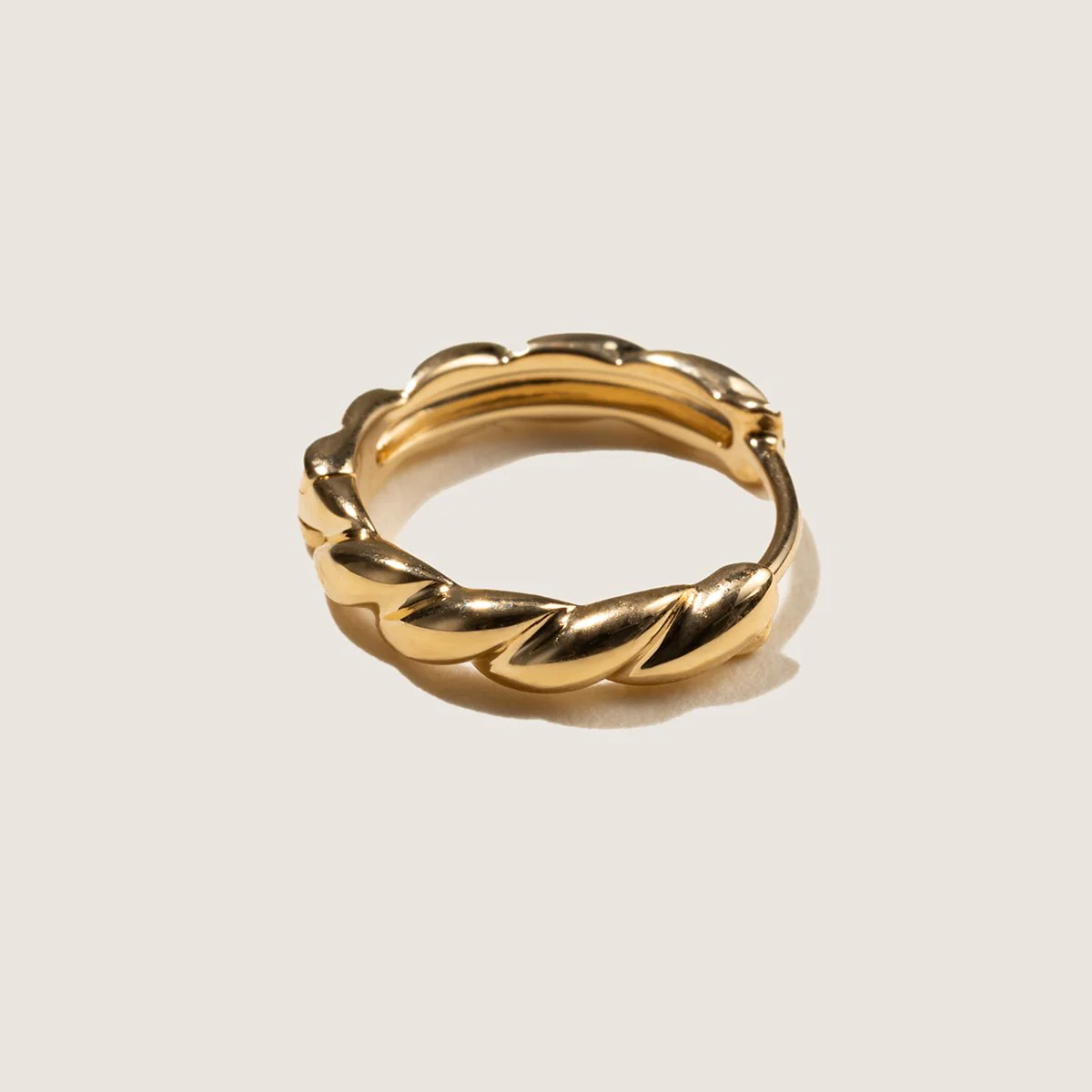 18K Gold Diamond Twist Huggie Hoop Earrings - Image 8