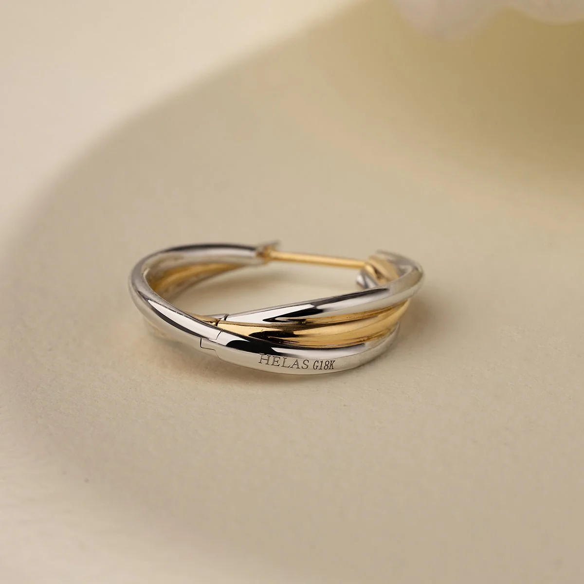 18K Gold Two Tone Stylish Polished Drape Hoop Earrings - Image 3