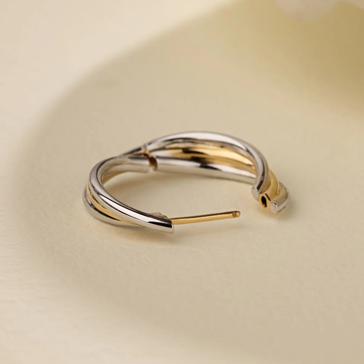 18K Gold Two Tone Stylish Polished Drape Hoop Earrings - Image 5