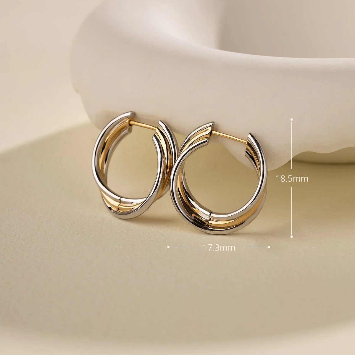 18K Gold Two Tone Stylish Polished Drape Hoop Earrings - Image 7