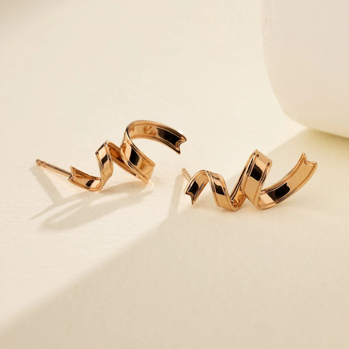 18K 14K Rose Gold Silk Ribbon Earrings - Image 3