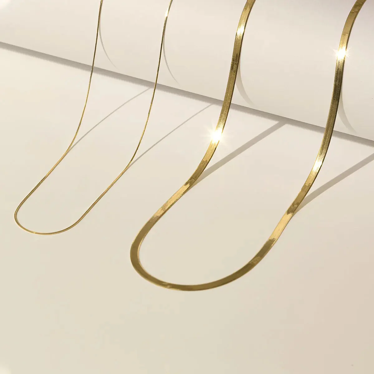 18K Solid Gold Herringbone Necklace - Image 5