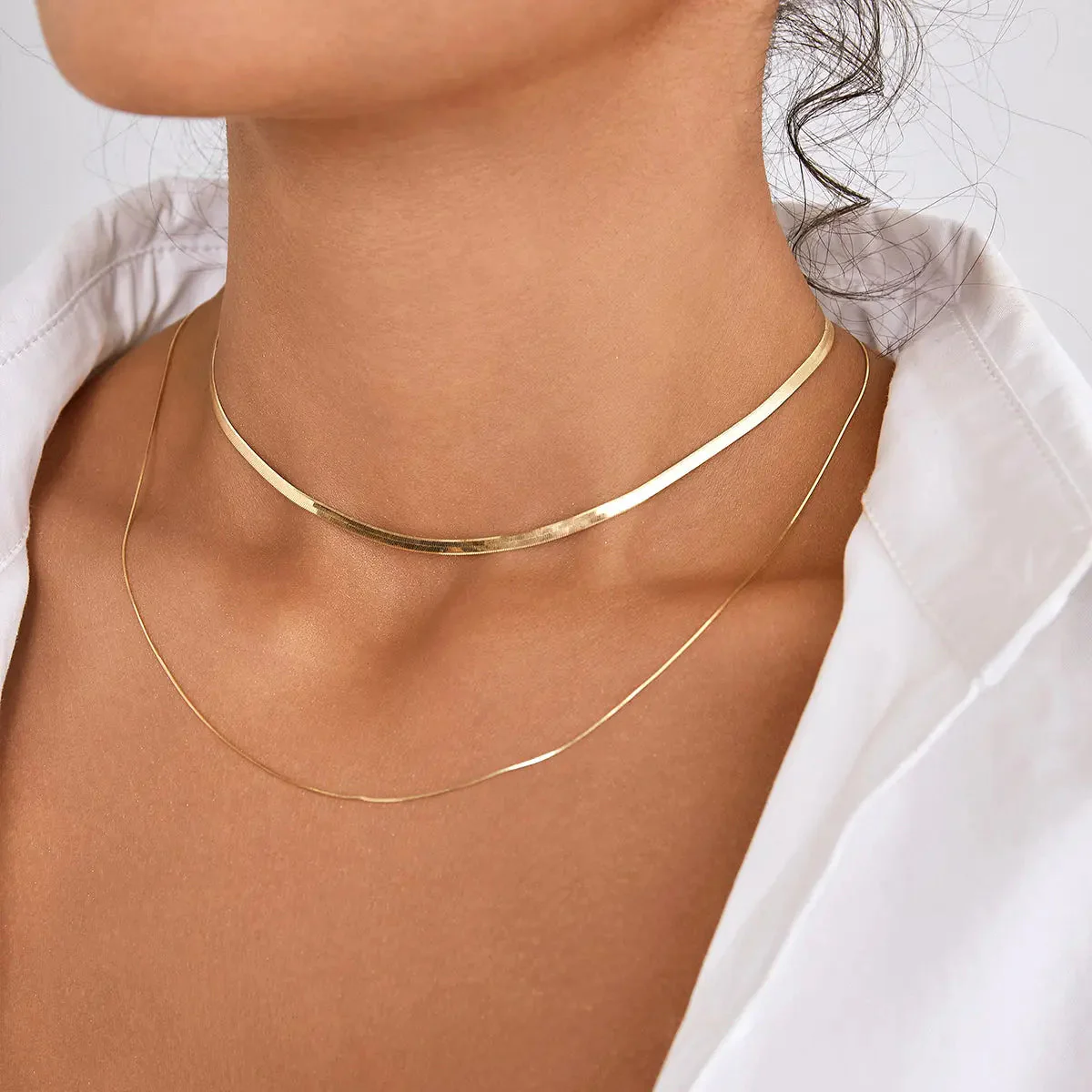 18K Solid Gold Herringbone Necklace - Image 9