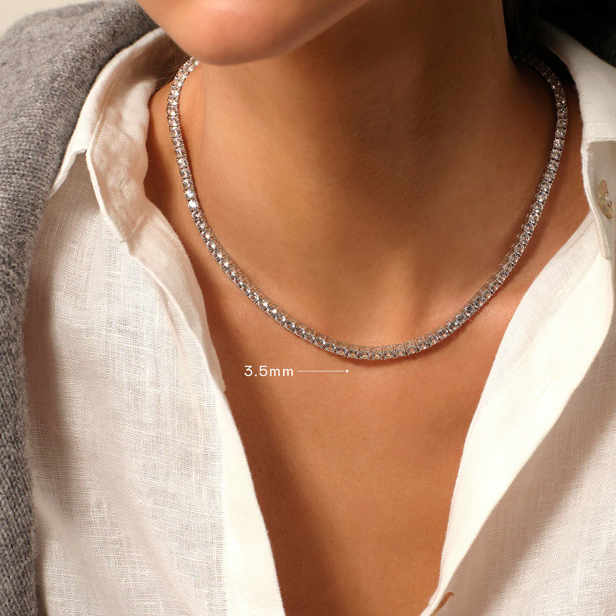 925 Sterling Silver Lab-Grown White Sapphire Tennis Necklace - Image 5