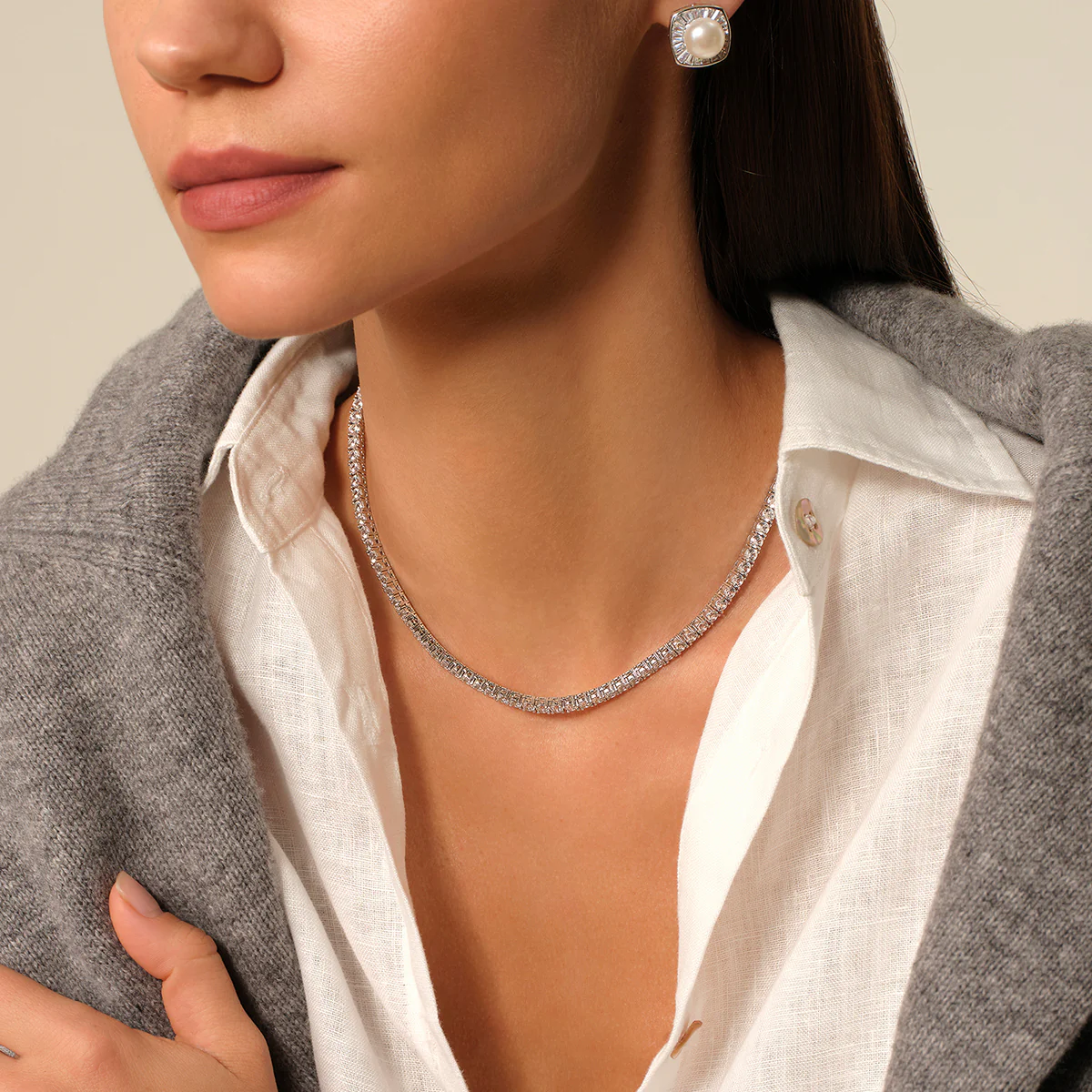 925 Sterling Silver Lab-Grown White Sapphire Tennis Necklace - Image 6