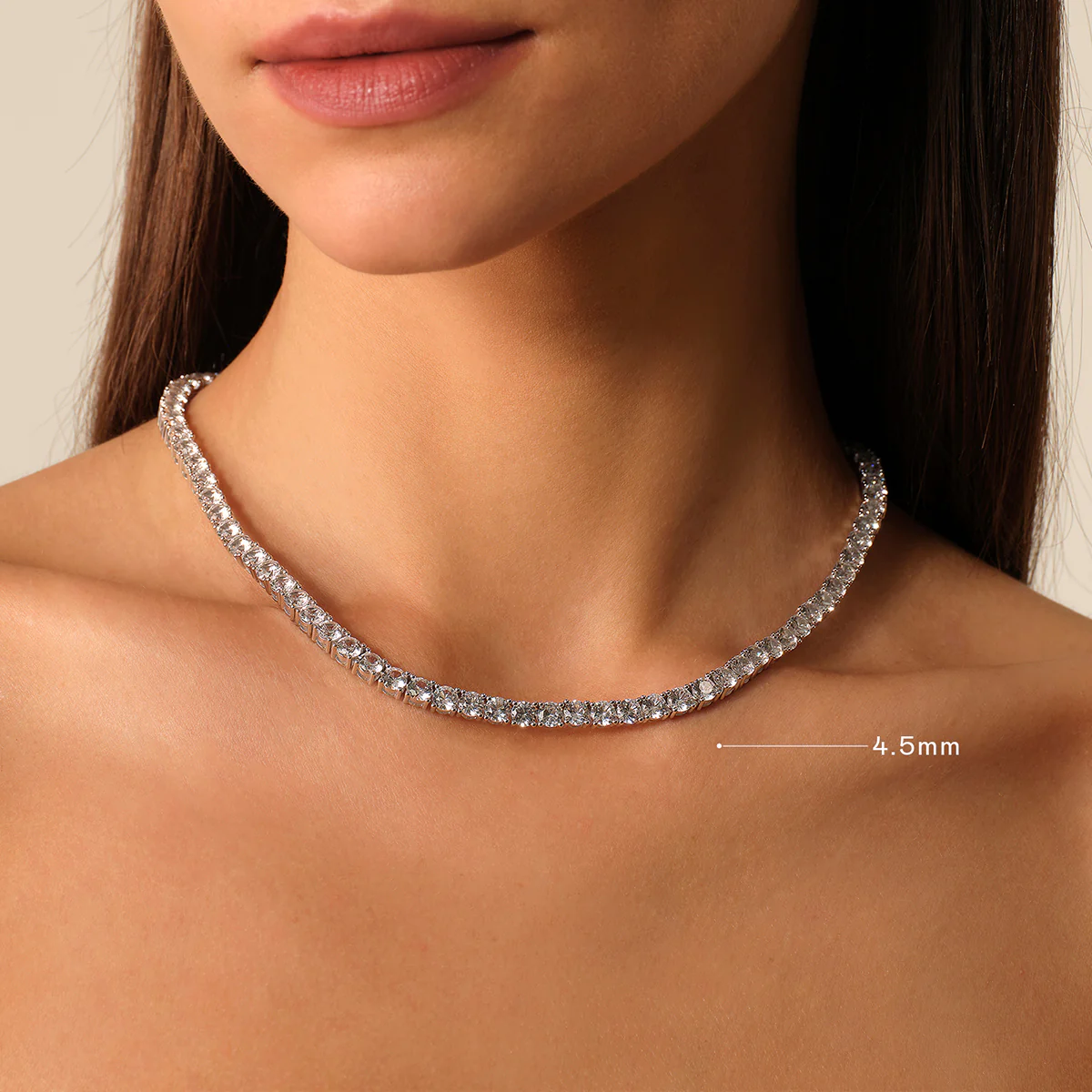 925 Sterling Silver Lab-Grown White Sapphire Tennis Necklace - Image 8