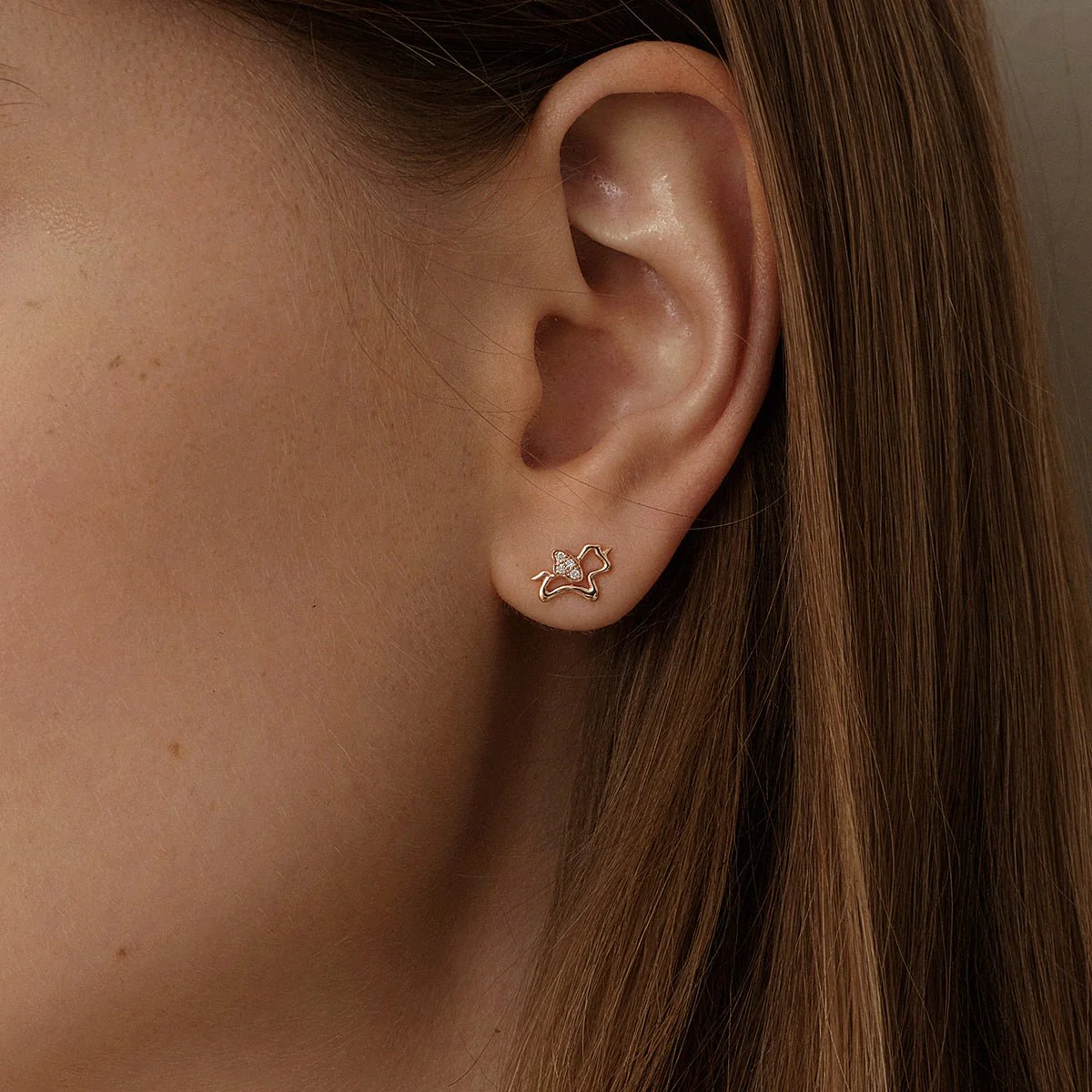 9K Rose Gold Lab-Grown Diamonds Lucky Flying Horse Studs Earrings - Image 4