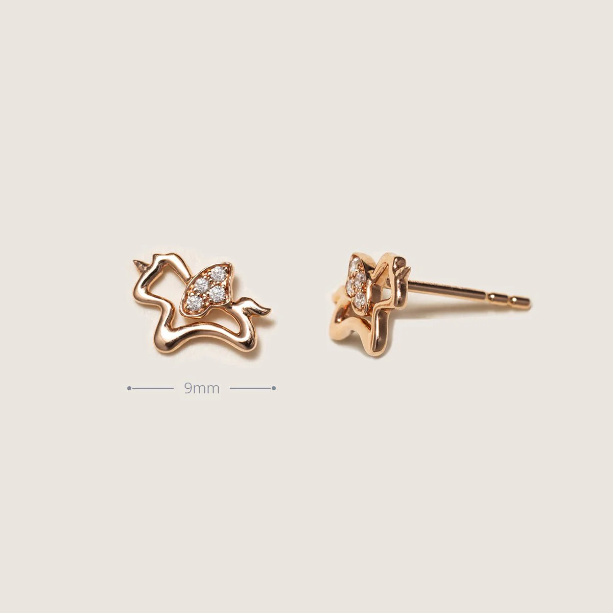 9K Rose Gold Lab-Grown Diamonds Lucky Flying Horse Studs Earrings - Image 9