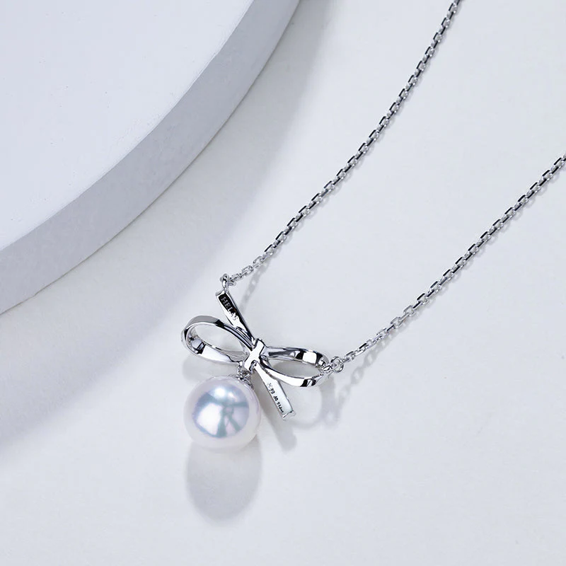 Akoya 18K White Gold Elegant Knot Fashion Necklace - Image 6