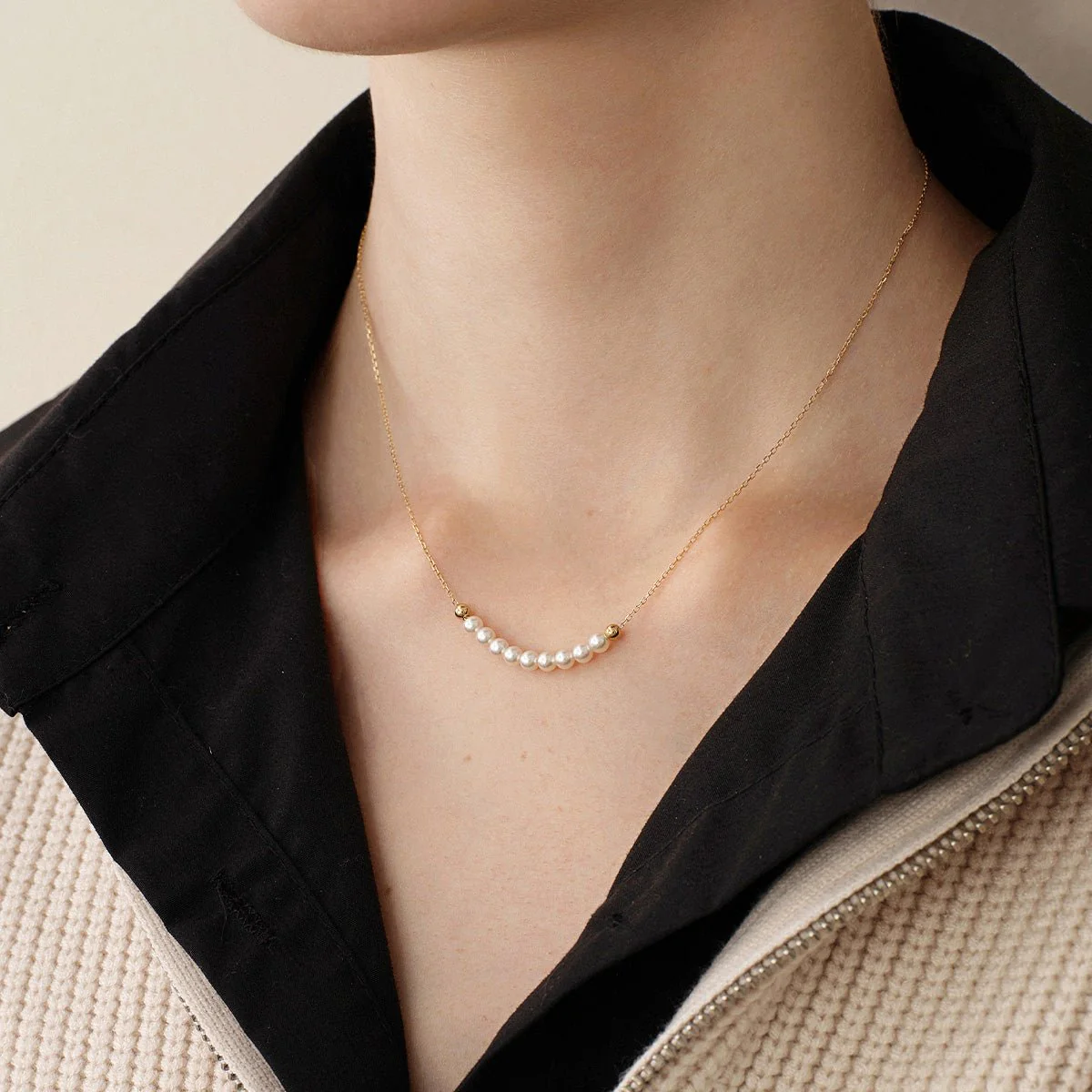 Akoya 18k Yellow Gold Baby's Breath Smile Necklace - Image 14