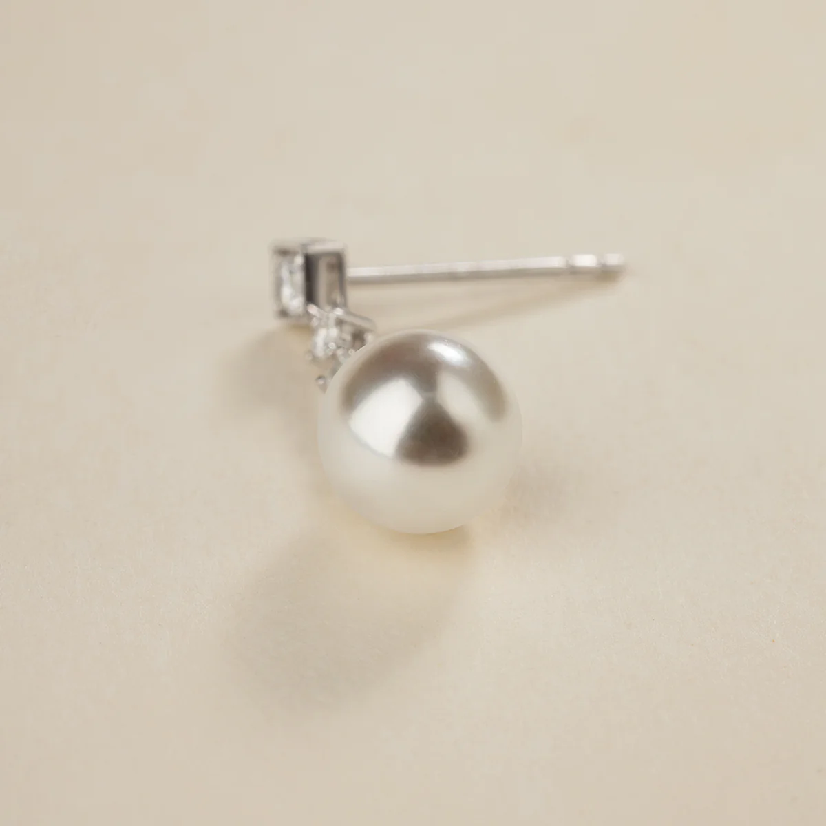 Akoya Pearl 10K White Gold Diamond Kite Shaped Stud Earrings - Image 3