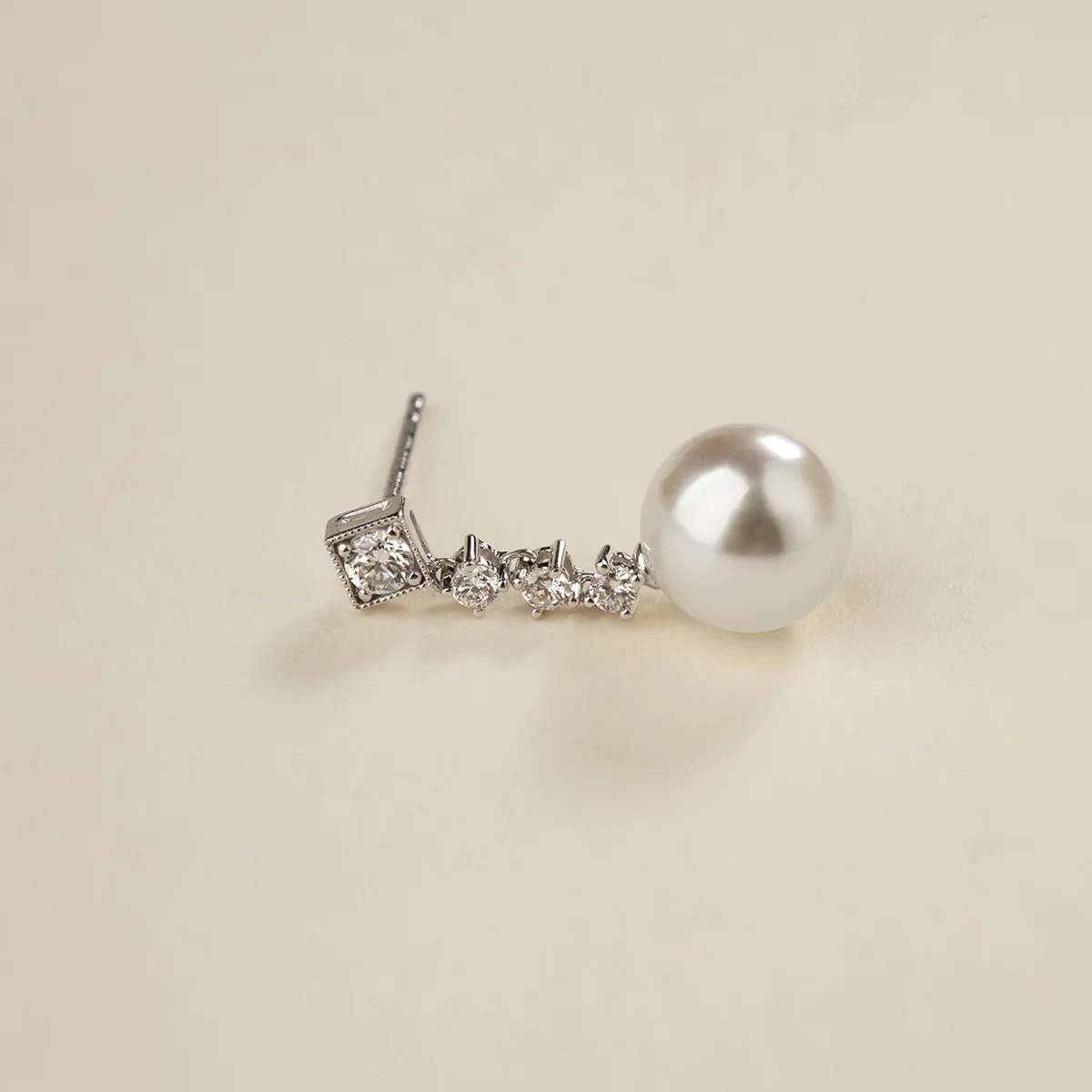 Akoya Pearl 10K White Gold Diamond Kite Shaped Stud Earrings - Image 4
