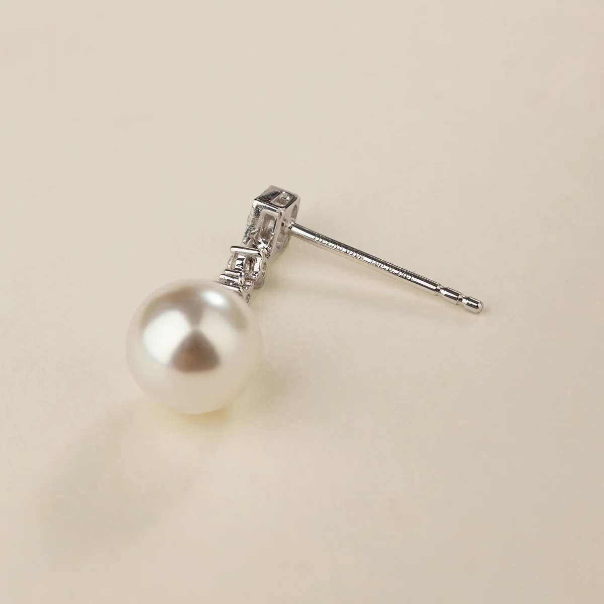 Akoya Pearl 10K White Gold Diamond Kite Shaped Stud Earrings - Image 5