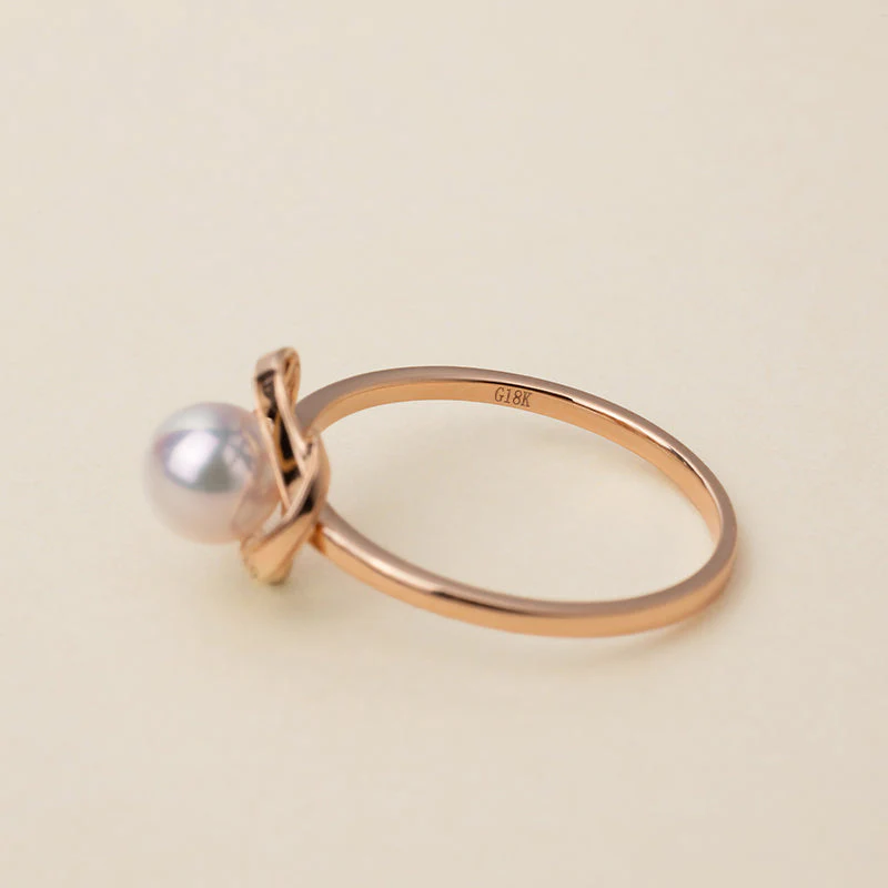 Akoya Pearl 18k Gold Camellia Design Ring - Image 5