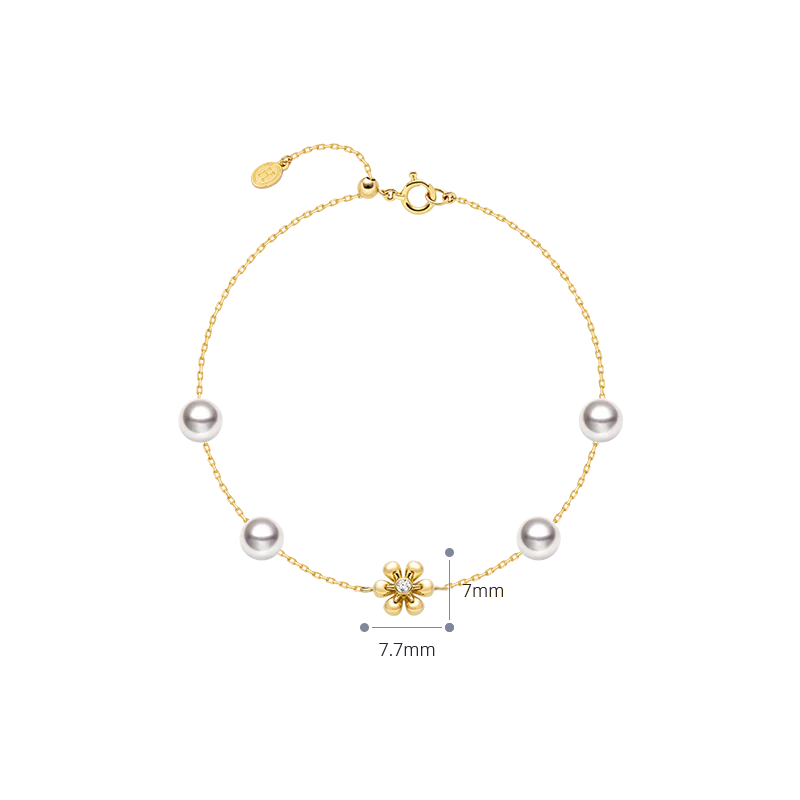 Akoya Pearl 18K Gold Diamond Flower Core Dainty Bracelet - Image 7