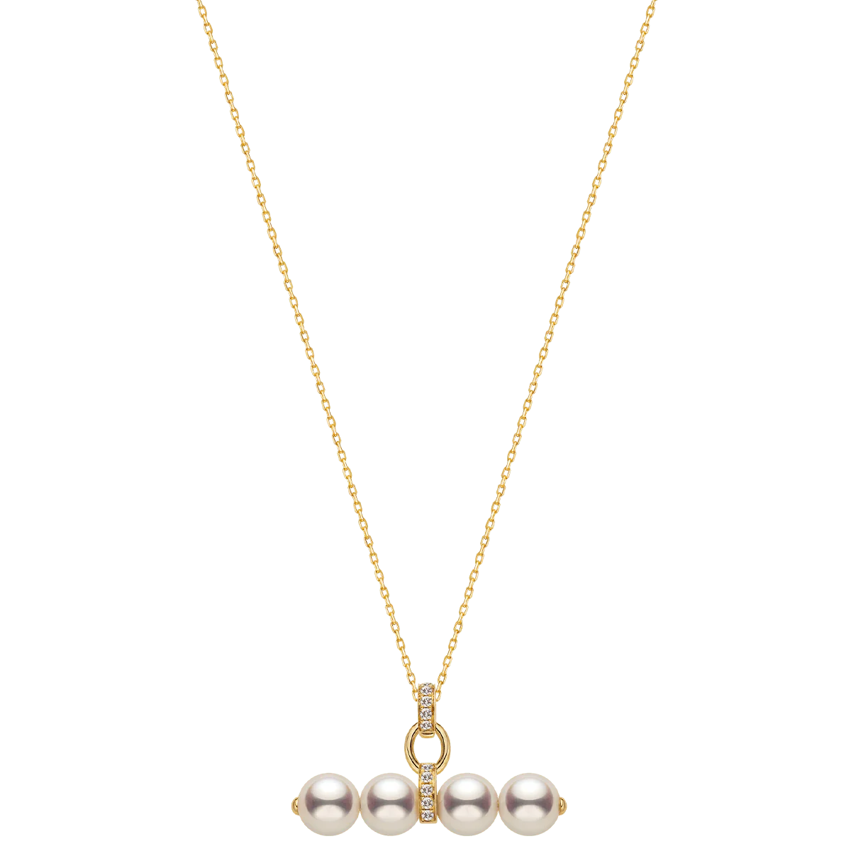 Akoya Pearl 18K Gold Diamond Lever Pendant Interlock Necklace - Image 3