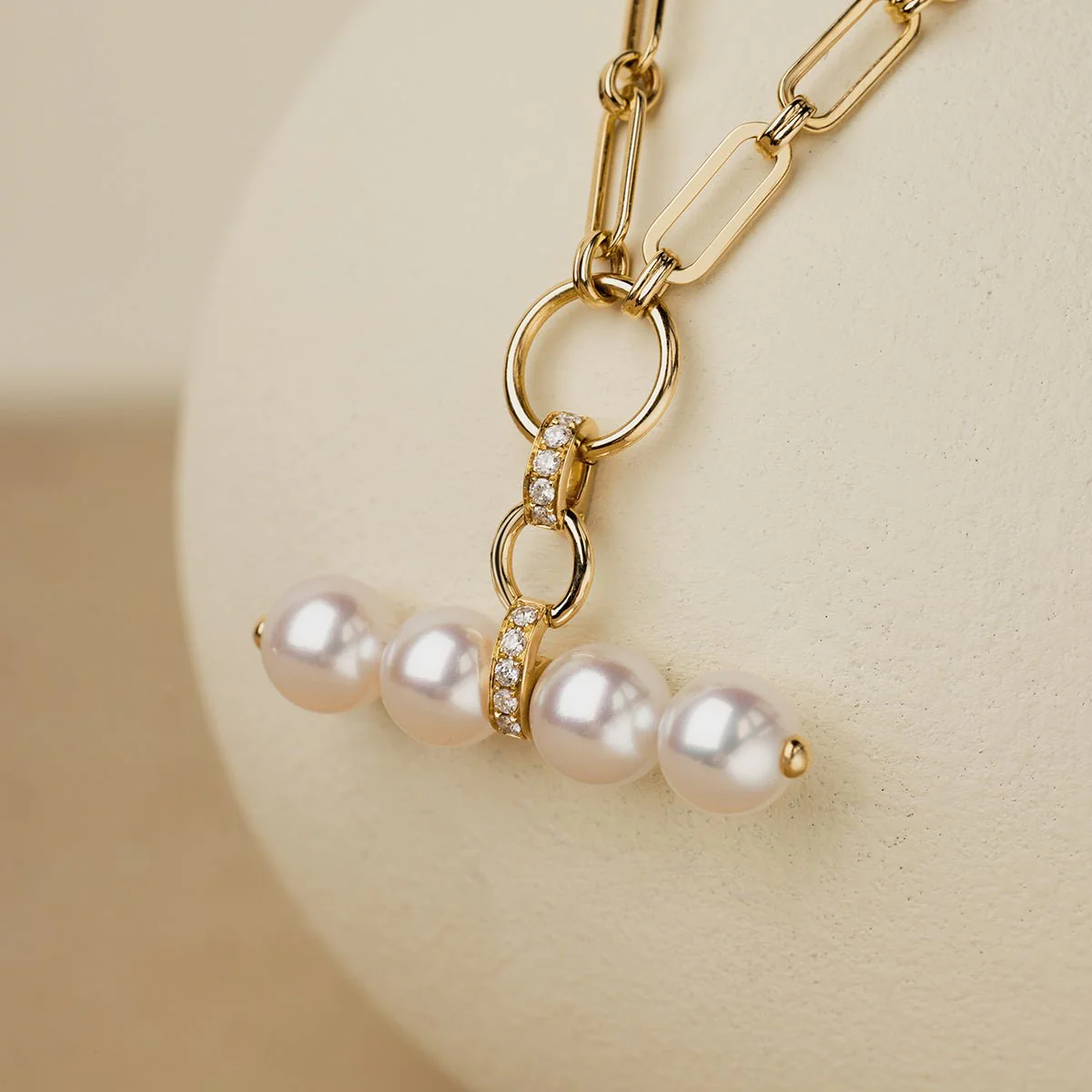 Akoya Pearl 18K Gold Diamond Lever Pendant Interlock Necklace - Image 9