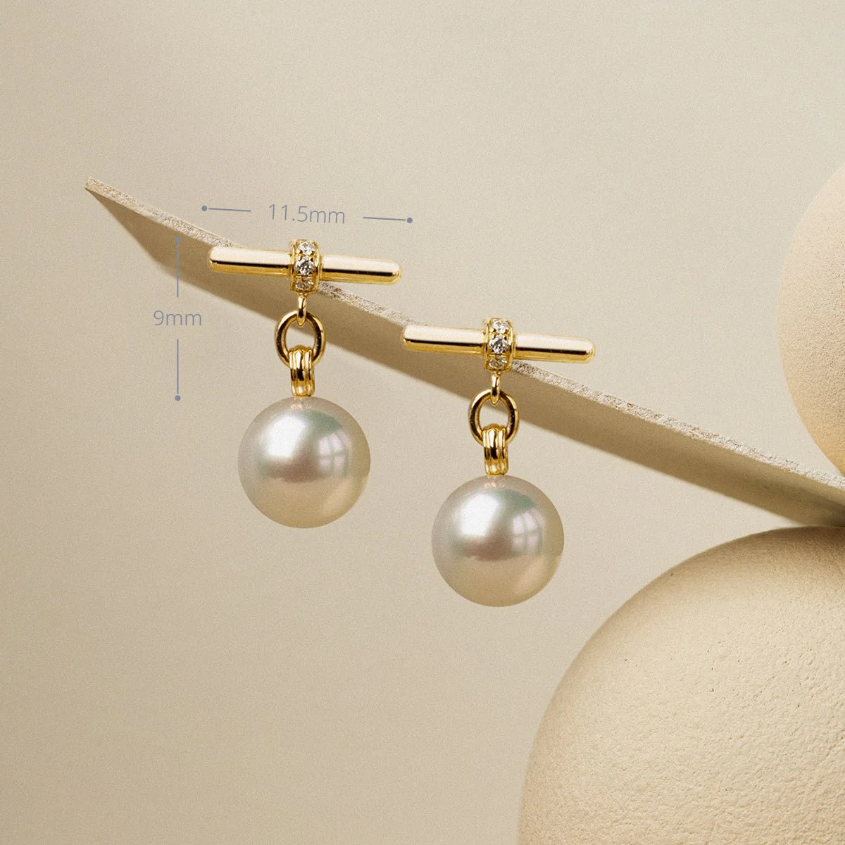 Akoya Pearl 18K Gold Diamond Parallel Grace Studs Earrings - Image 4