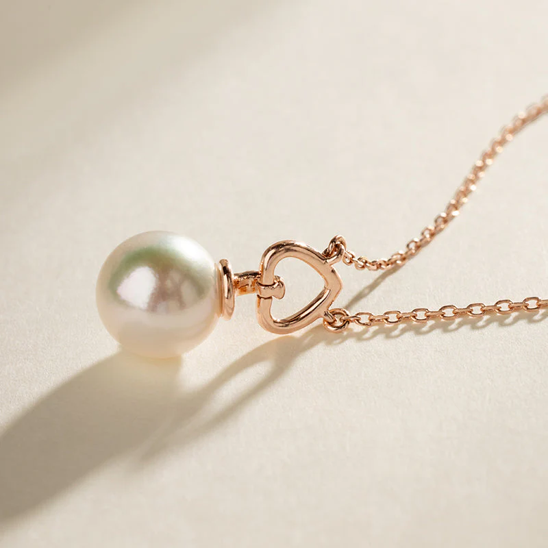 Akoya Pearl 18K Gold Diamond Red Heart Pendant Necklace - Image 4