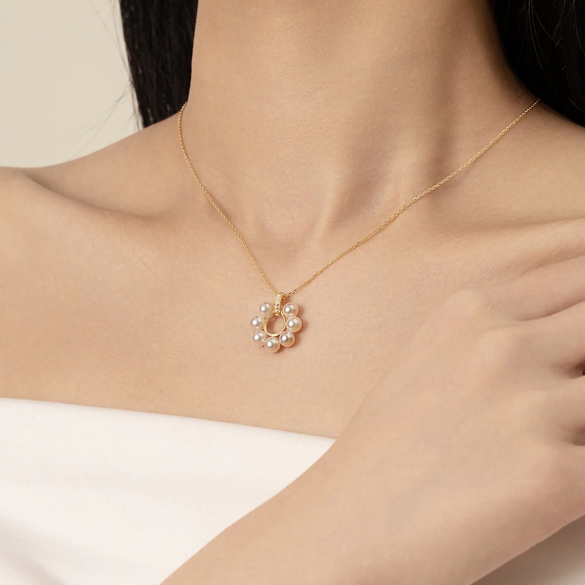 Akoya Pearl 18K Gold Diamonds Sunlight Pendant Necklace - Image 4