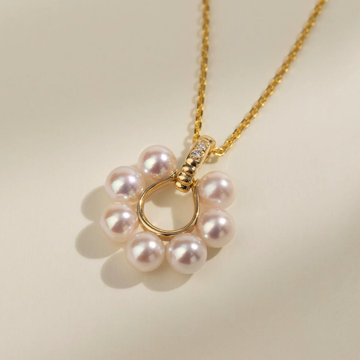 Akoya Pearl 18K Gold Diamonds Sunlight Pendant Necklace - Image 7