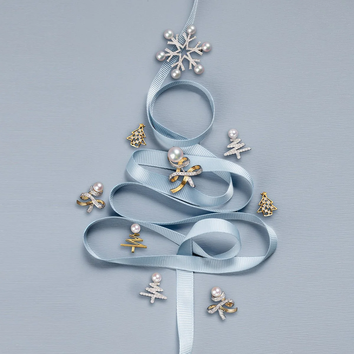 Akoya Pearl 18K Gold Diamonds Two-tone Ribbon Wish Tree Brooch - Image 10