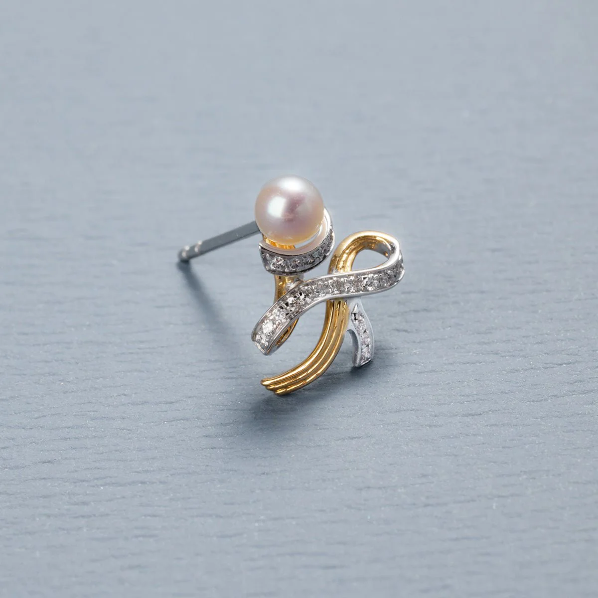 Akoya Pearl 18K Gold Diamonds Two-tone Ribbon Wish Tree Earrings - Image 5