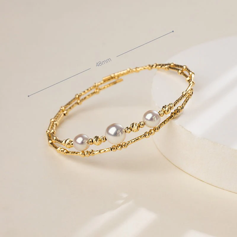 Akoya Pearl 18K Gold Double-Layer Stretch Bracelet - Image 11