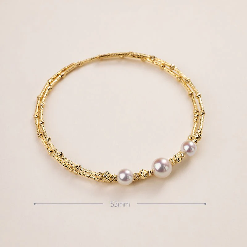 Akoya Pearl 18K Gold Double-Layer Stretch Bracelet - Image 12