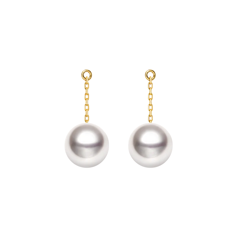 Akoya Pearl 18K Gold Ear Stud Ear Thread Drop Earring Chains - Image 4
